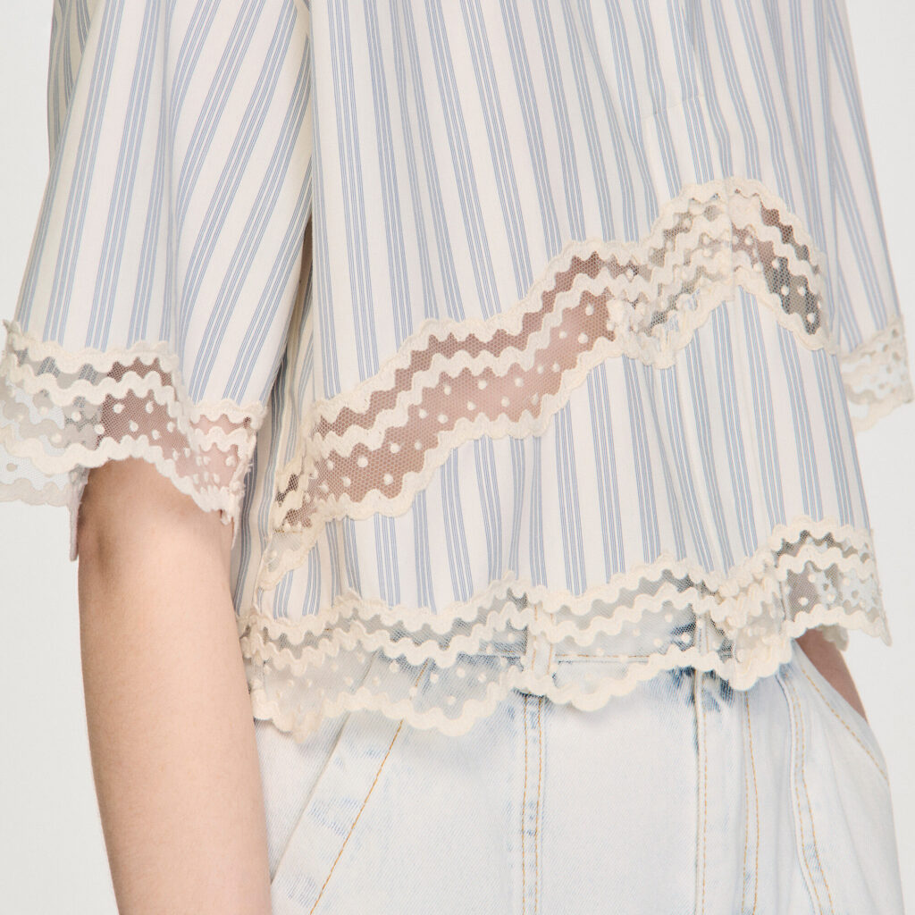 Chemise courte en coton à rayures