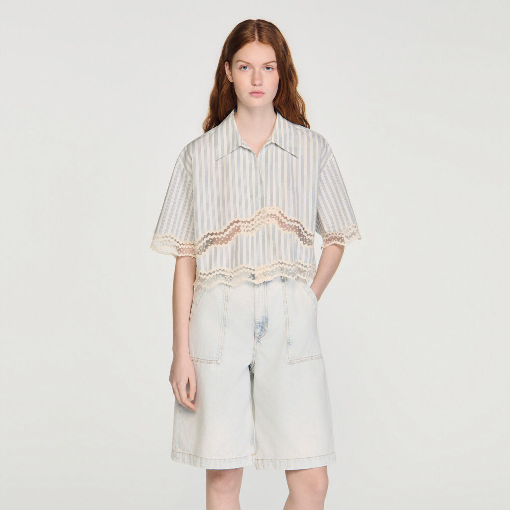 Chemise courte en coton à rayures