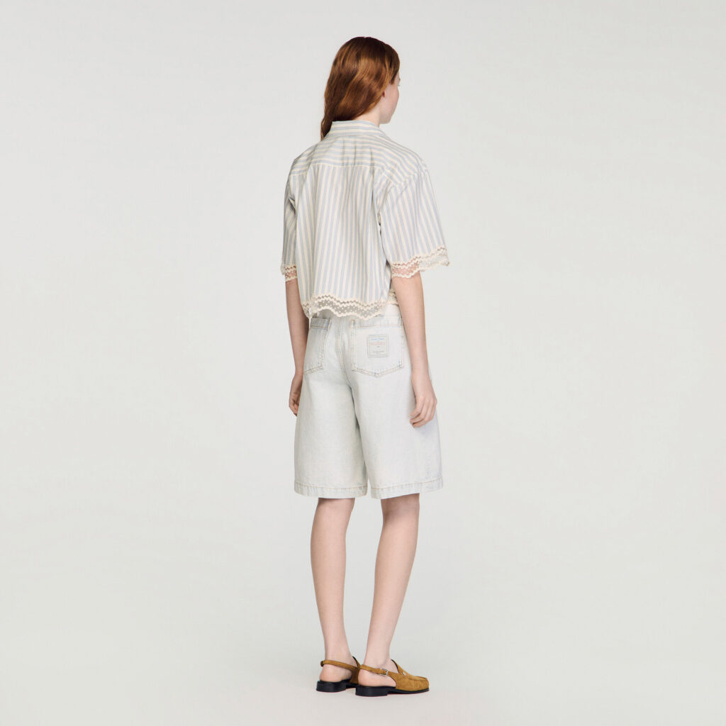 Chemise courte en coton à rayures