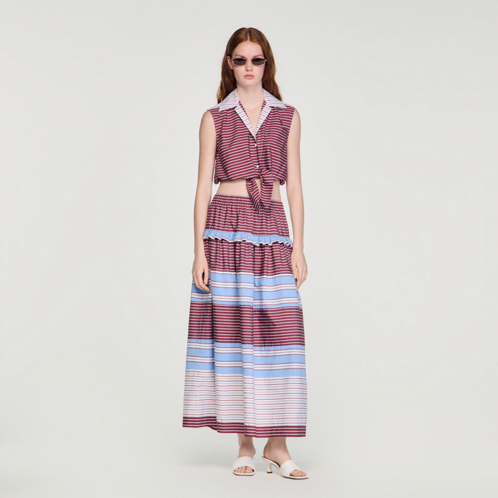 Chemise courte en coton à rayures