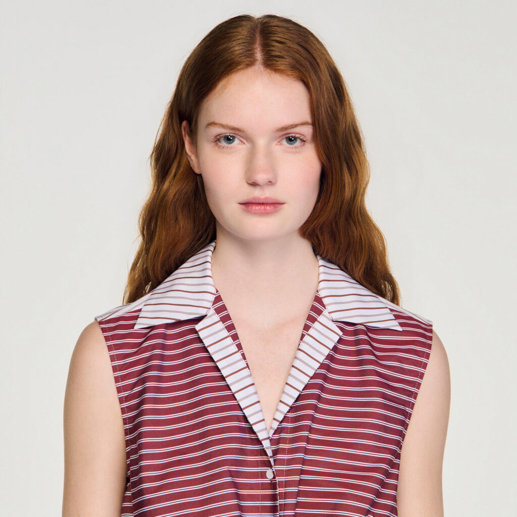 Chemise courte en coton à rayures