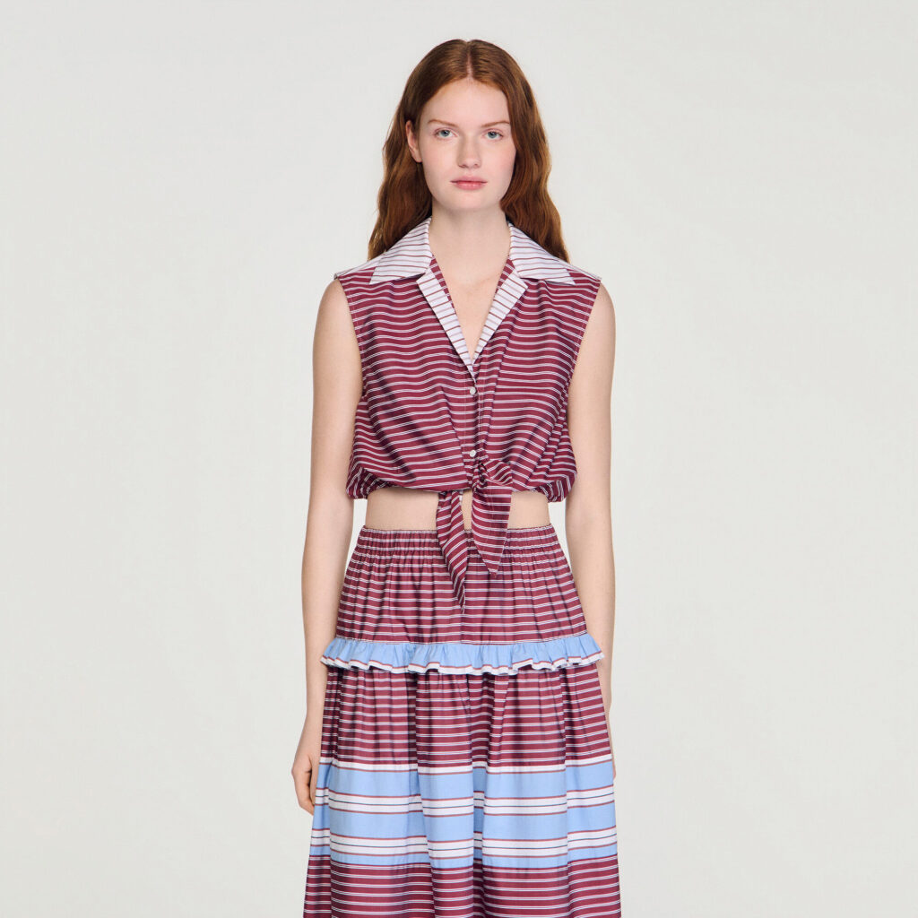 Chemise courte en coton à rayures