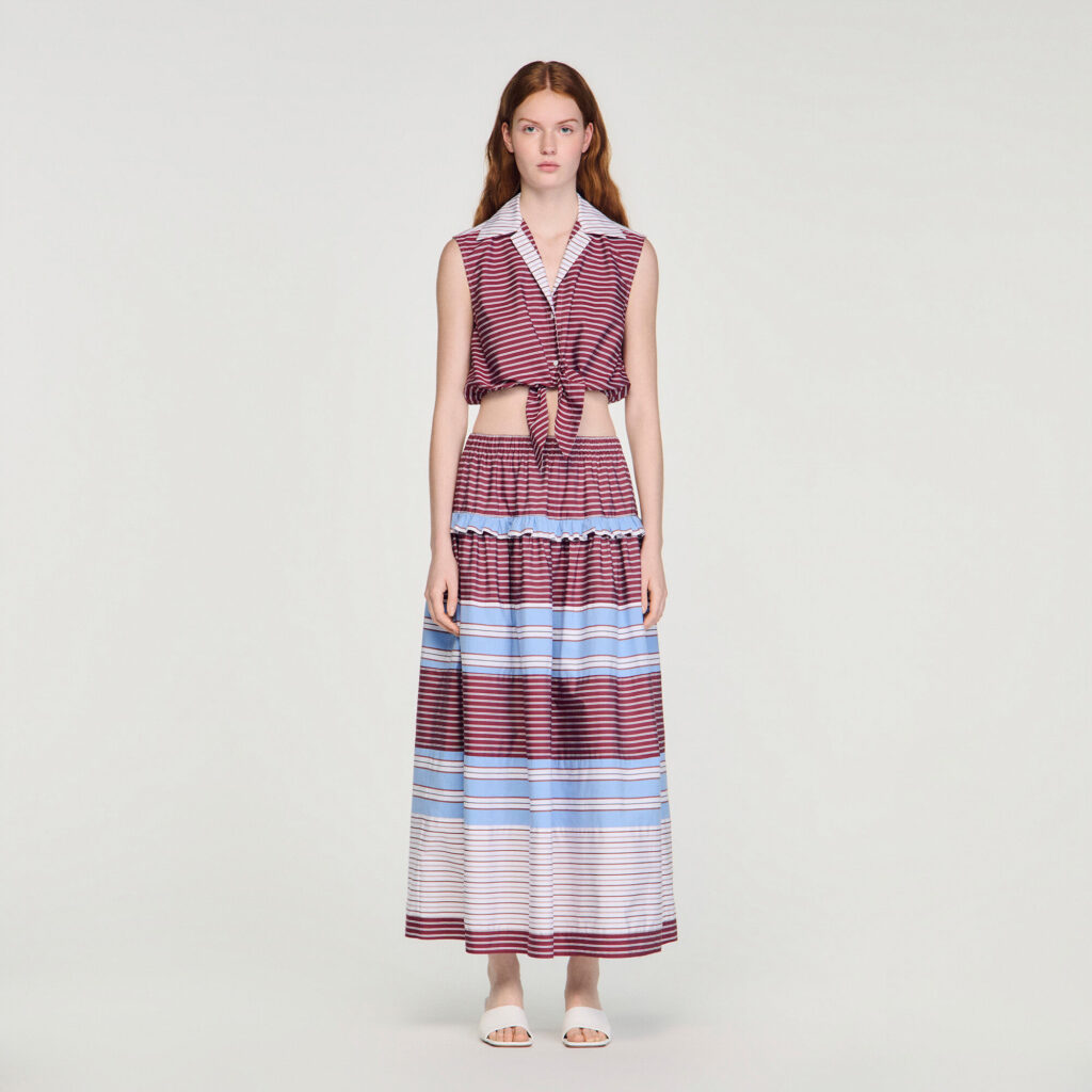 Chemise courte en coton à rayures
