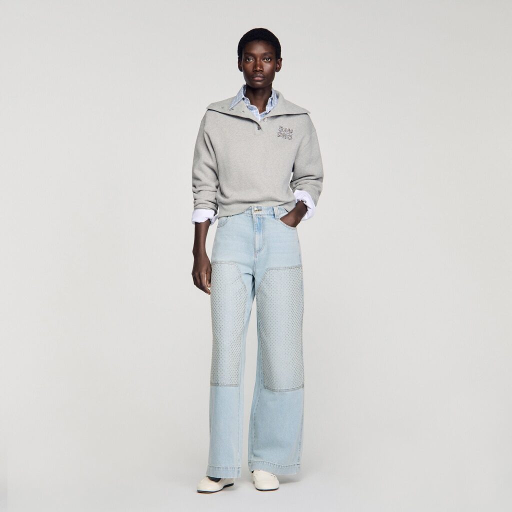 Jean droit patch strassé délavé