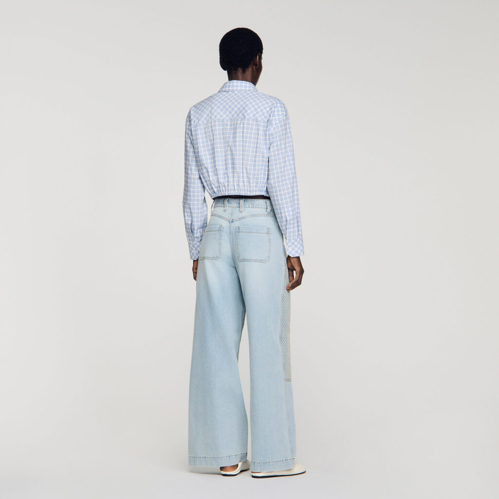 Jean droit patch strassé délavé