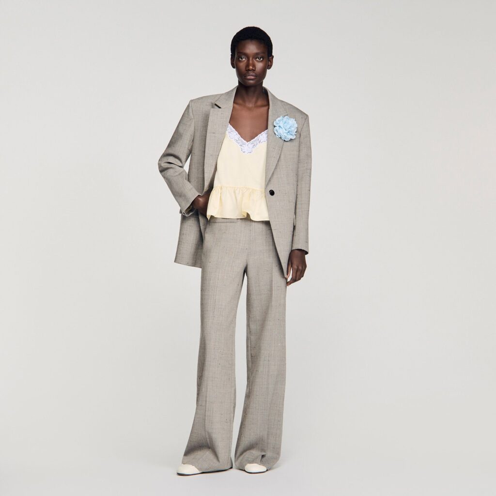 Pantalon large en laine à carreaux