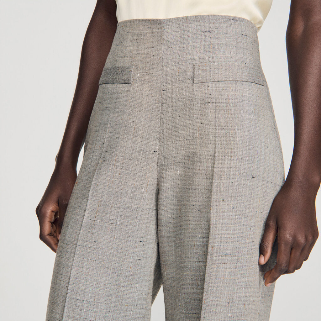 Pantalon large en laine à carreaux