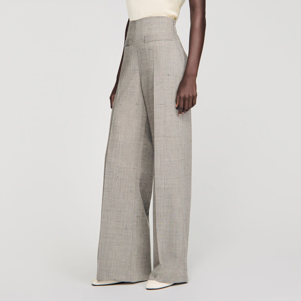 Pantalon large en laine à carreaux