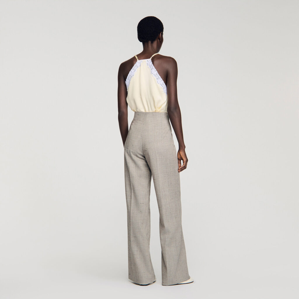 Pantalon large en laine à carreaux