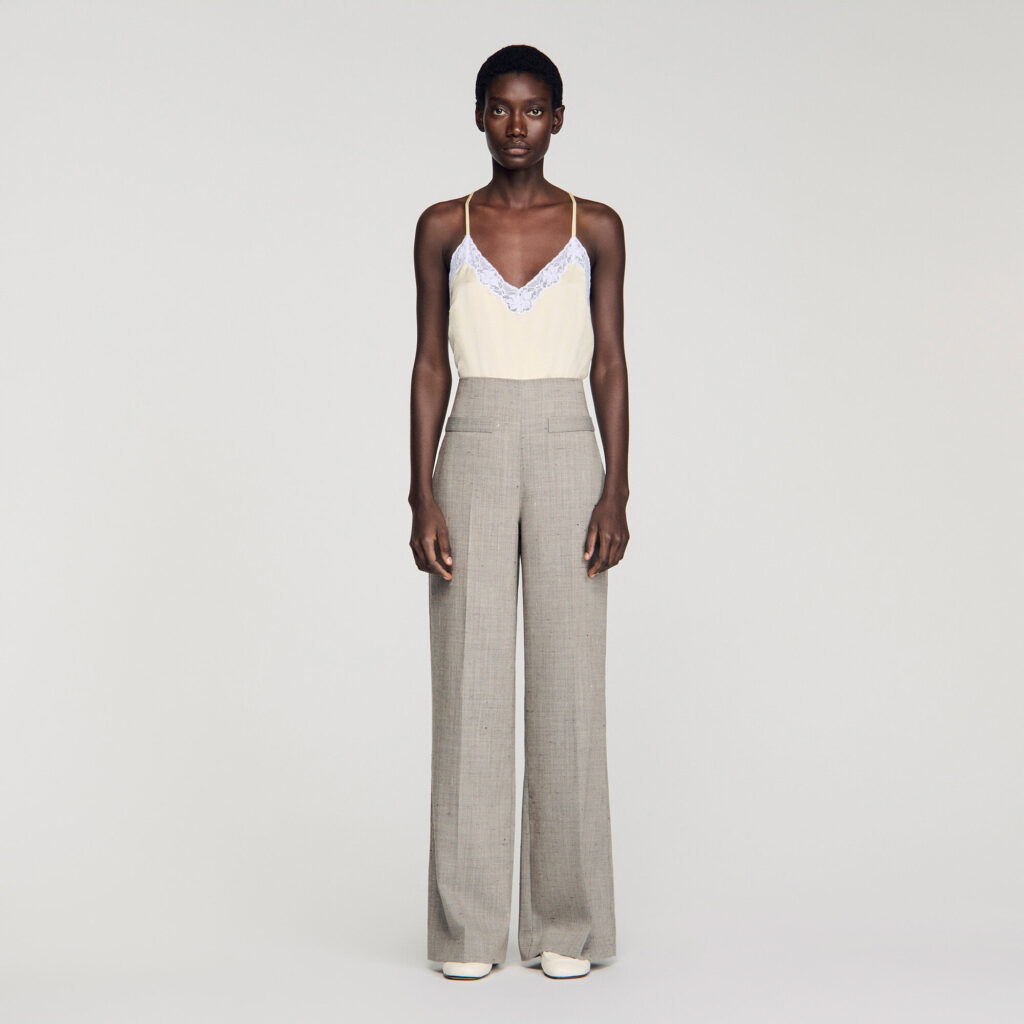 Pantalon large en laine à carreaux