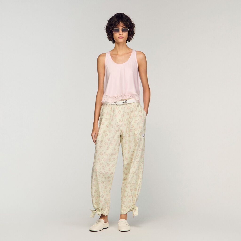 Pantalon large à imprimé fleurs