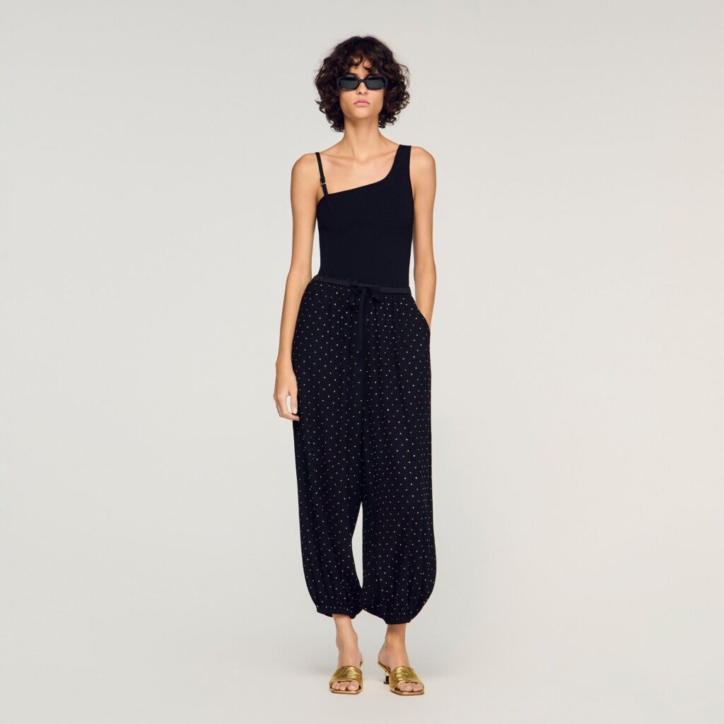 Pantalon large à strass