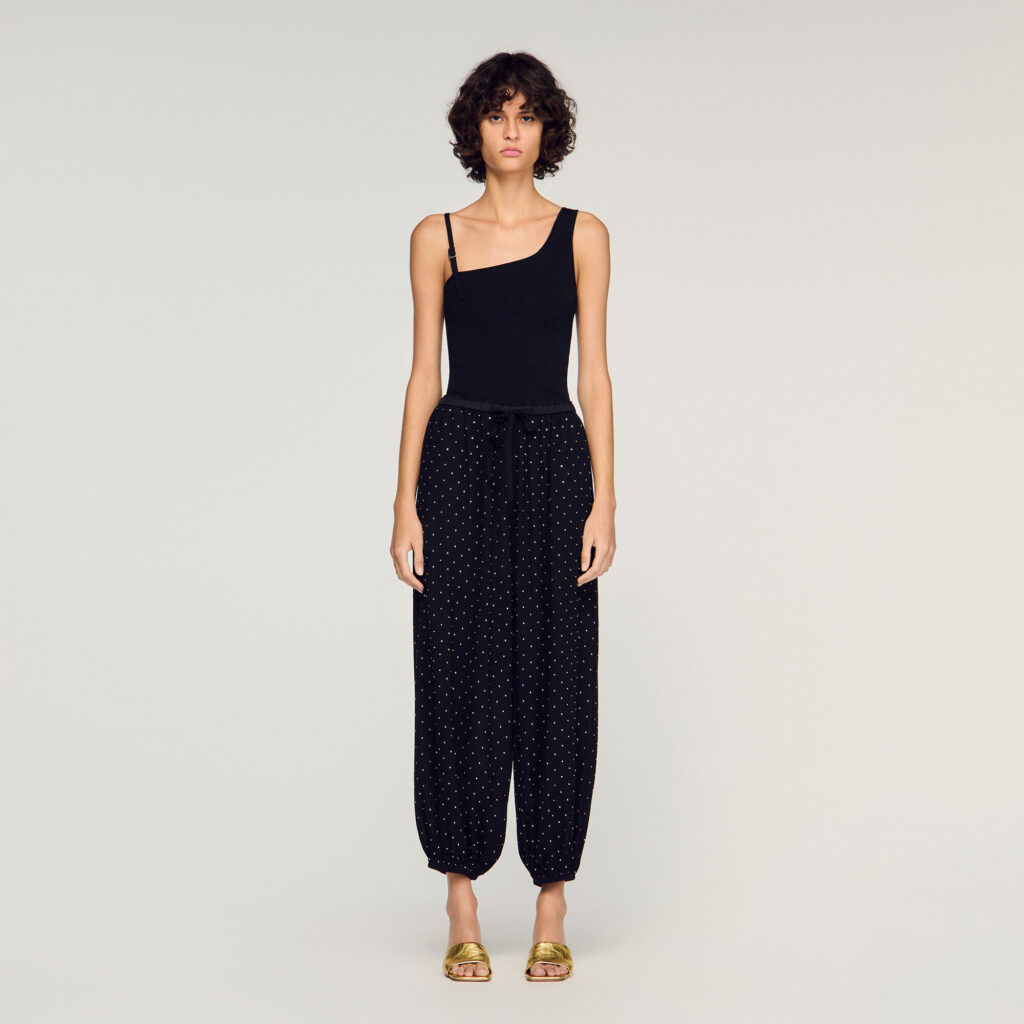 Pantalon large à strass