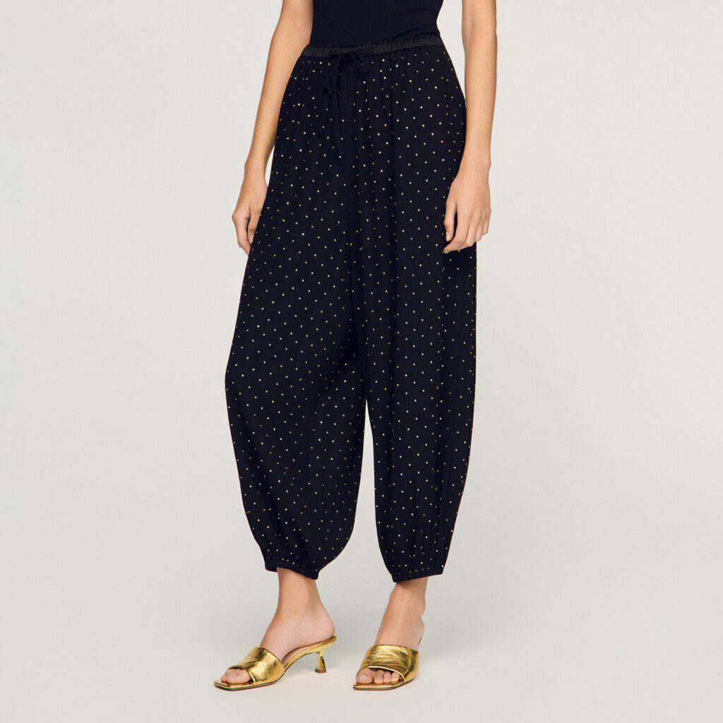 Pantalon large à strass