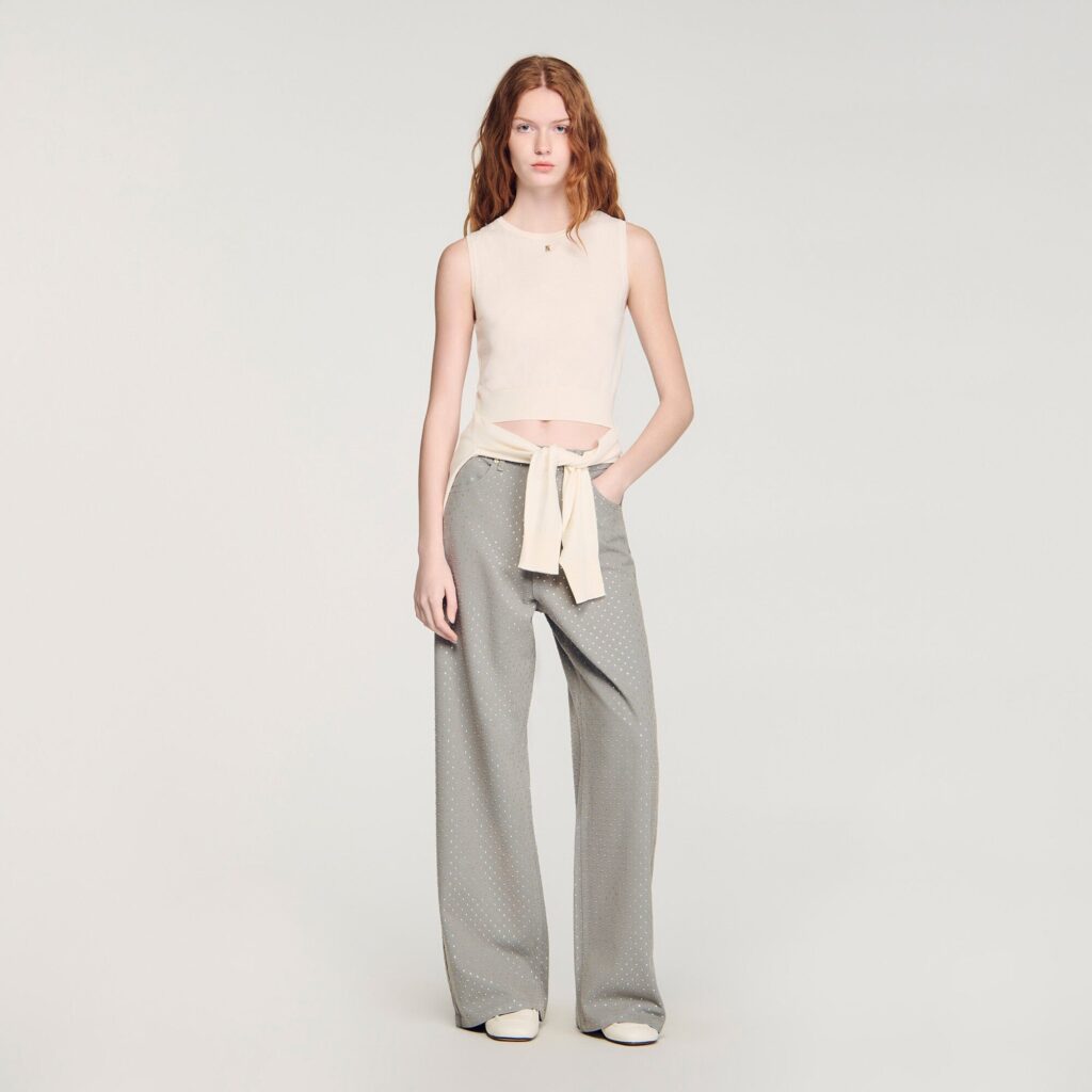 Pull court sans manches en maille