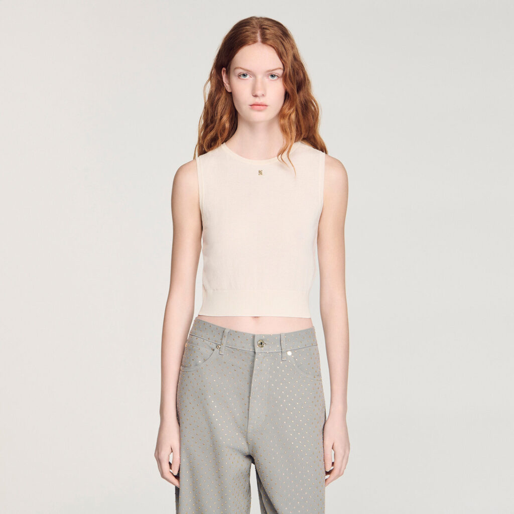 Pull court sans manches en maille