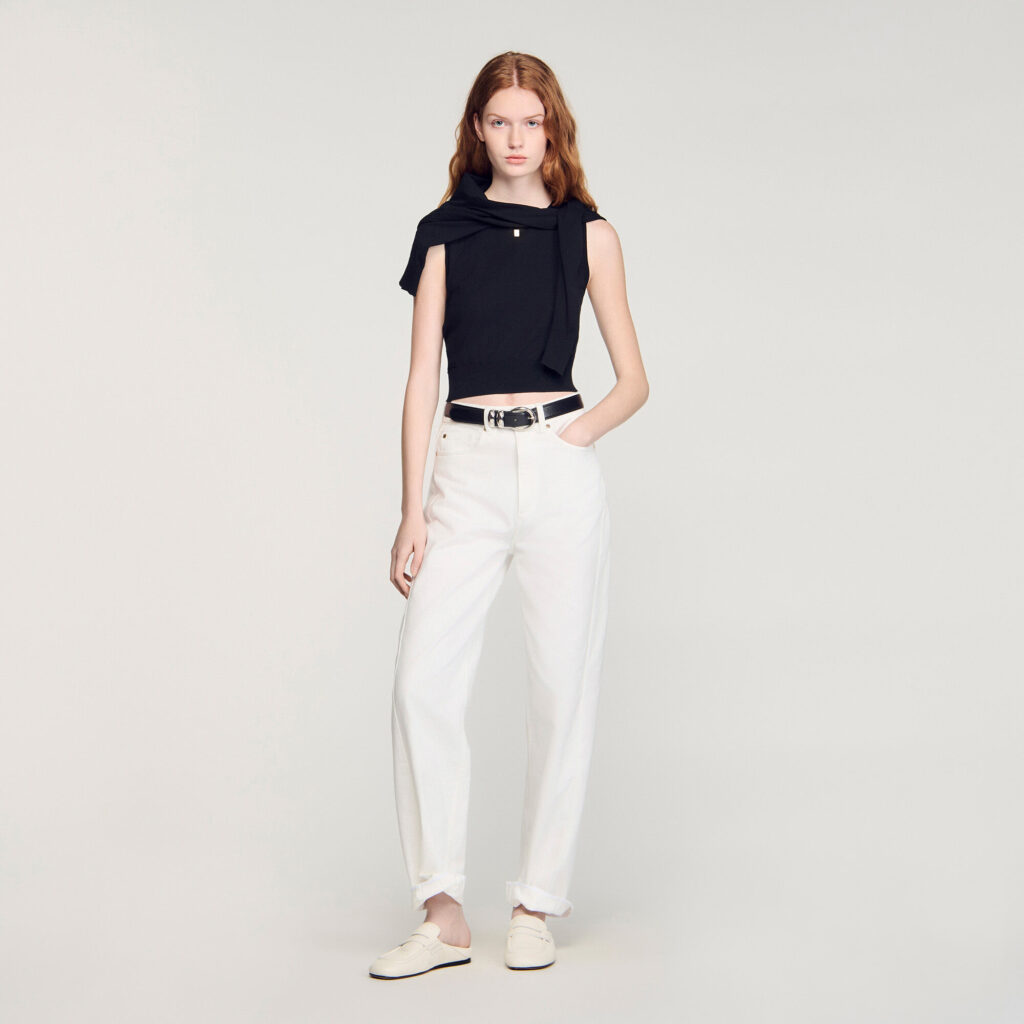 Pull court sans manches en maille