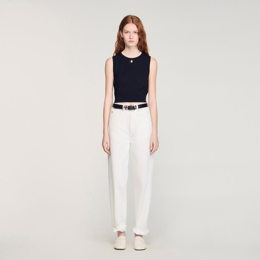 Pull court sans manches en maille