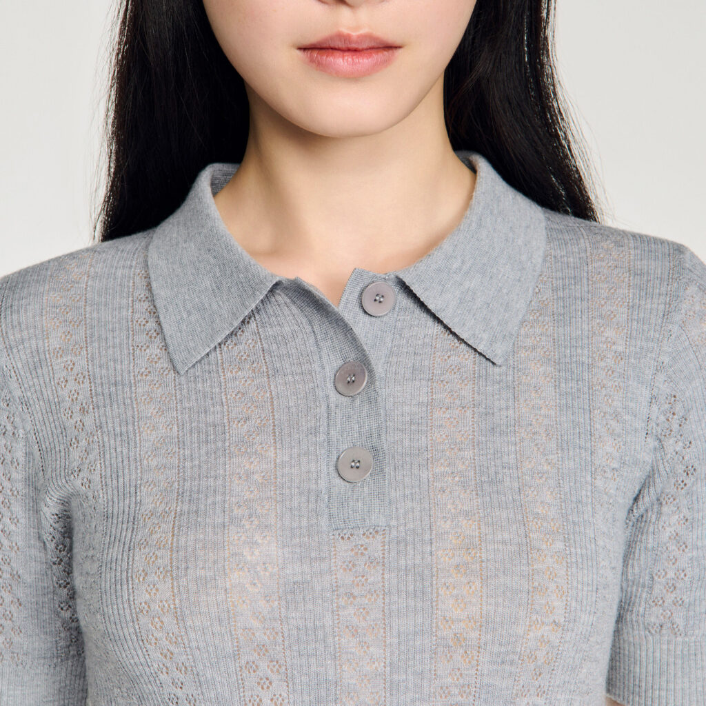 Pull en laine pointelle col polo