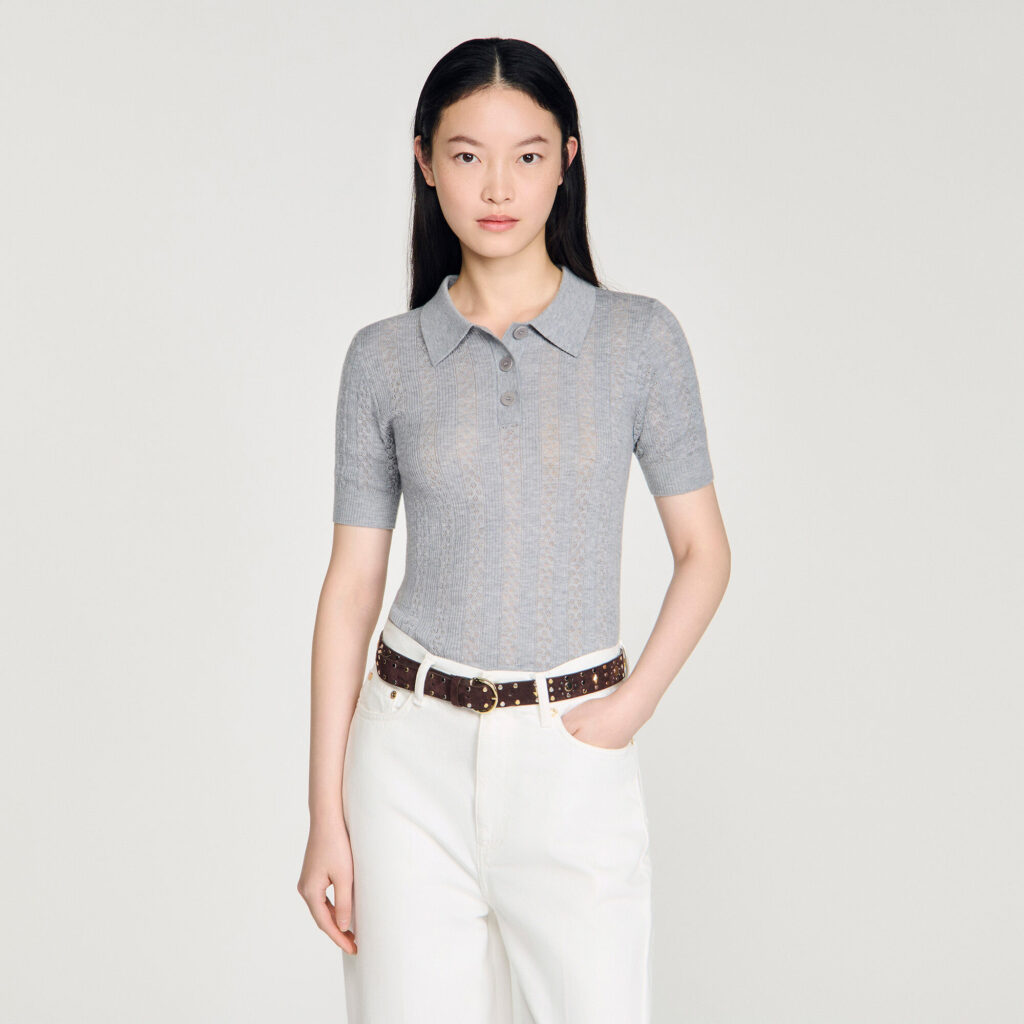 Pull en laine pointelle col polo