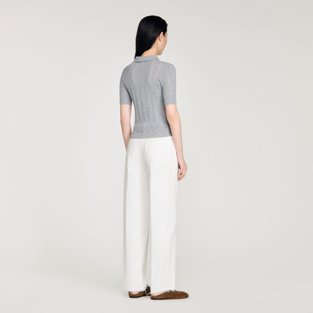 Pull en laine pointelle col polo