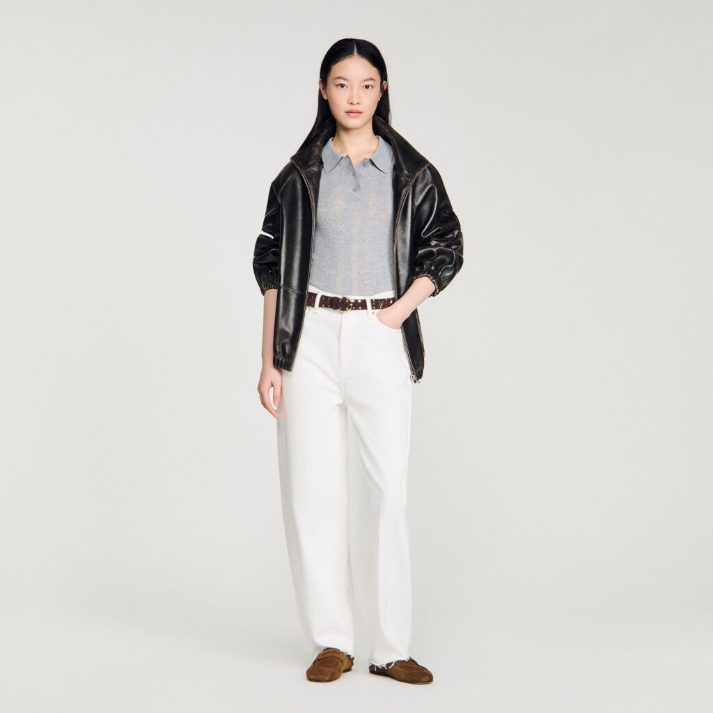 Pull en laine pointelle col polo