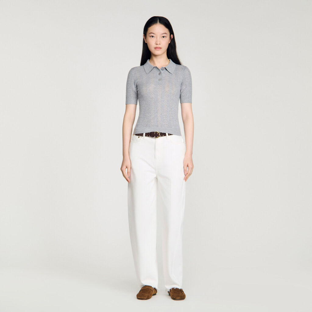 Pull en laine pointelle col polo