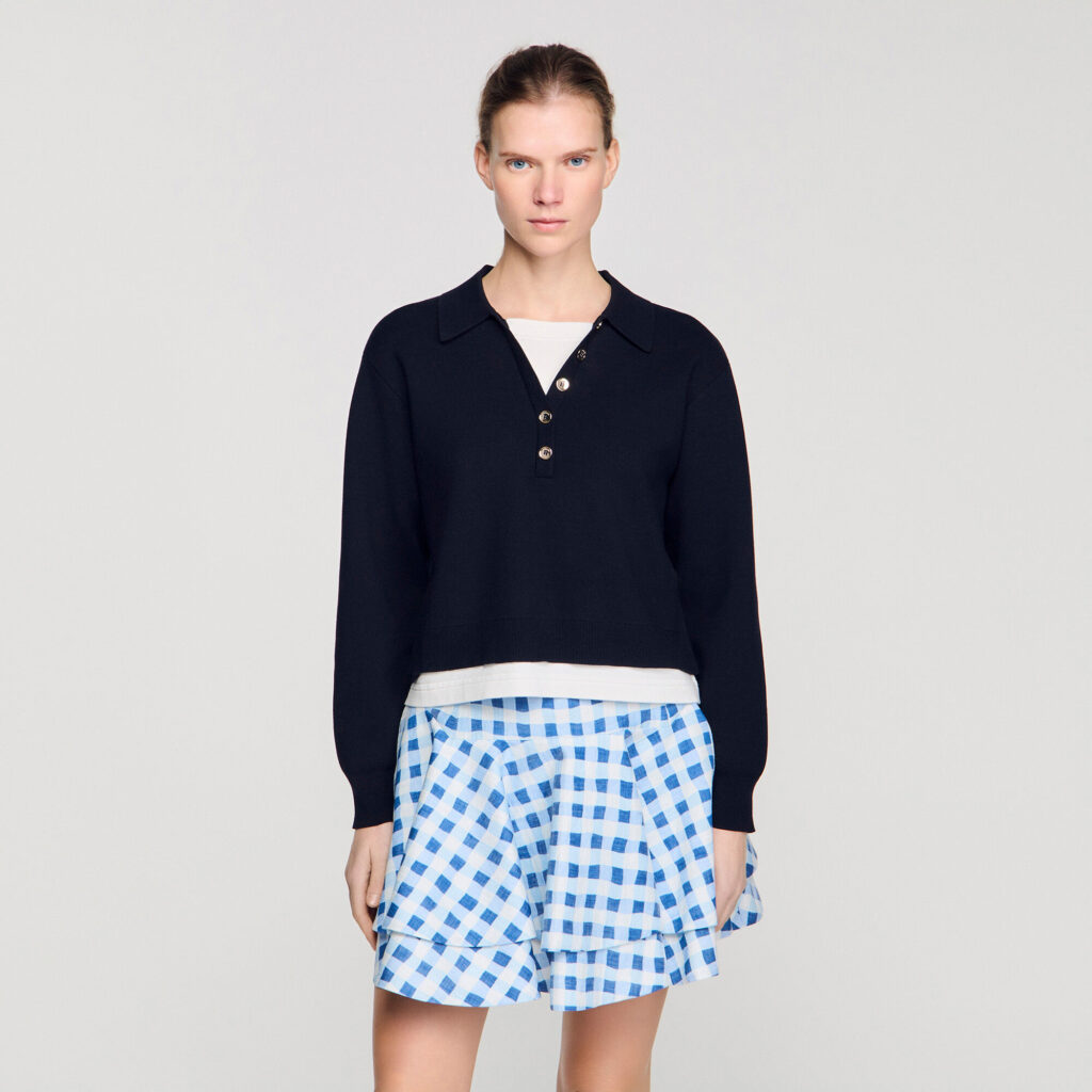 Pull col 2 en 1 boutons métalliques