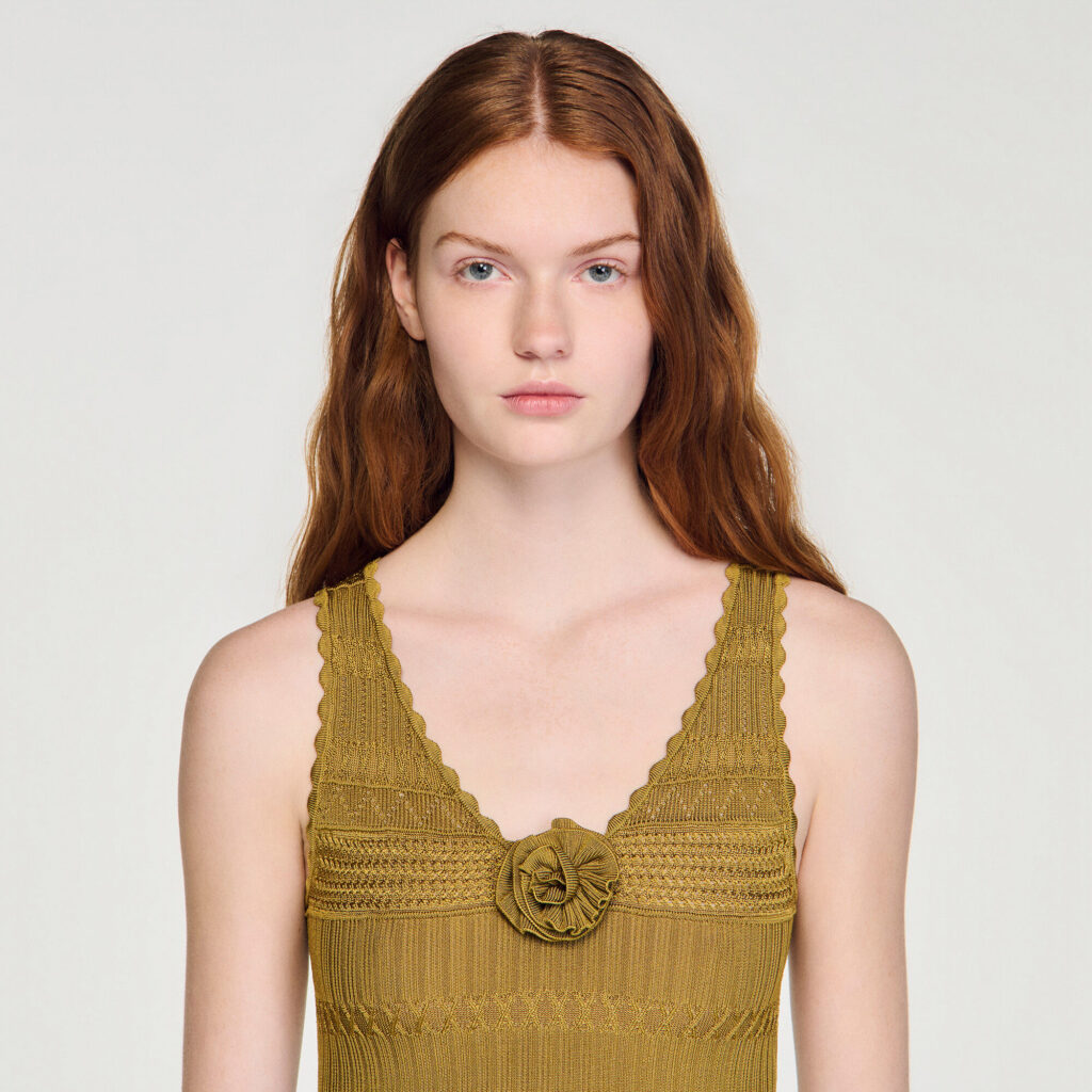 Top en maille pointelle à fleur