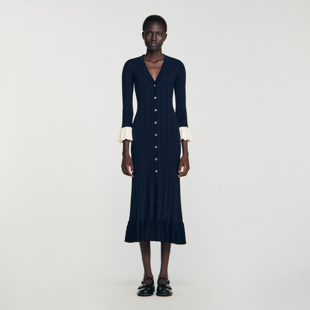Robe longue volants contrastés