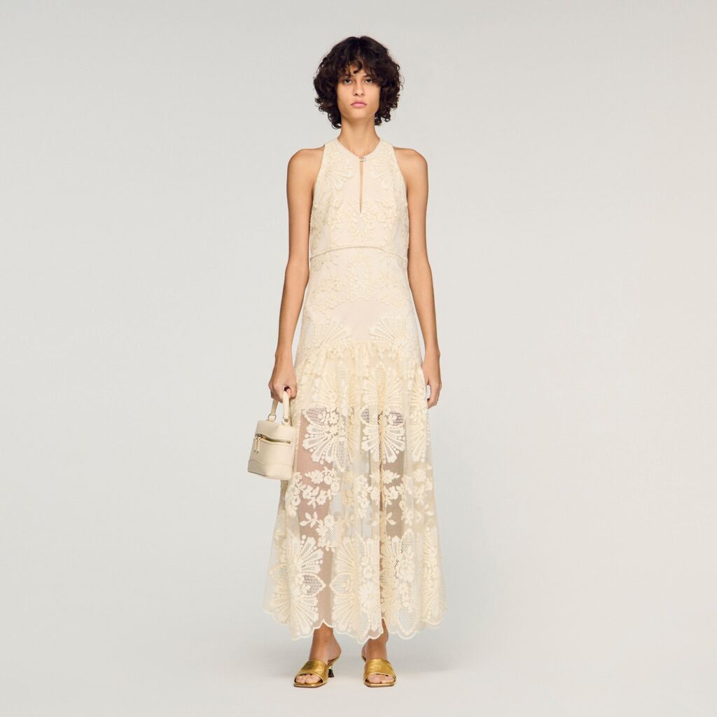 Robe longue en coton guipure fleur