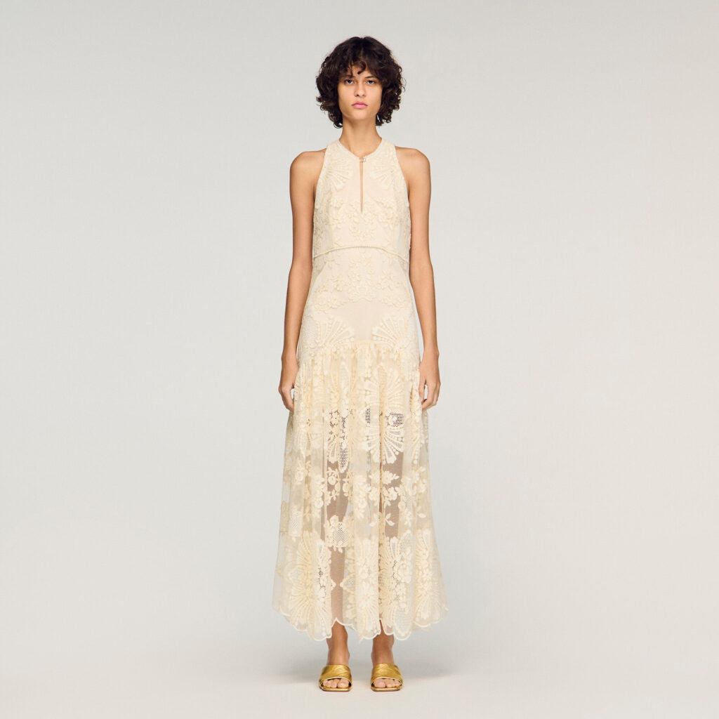 Robe longue en coton guipure fleur