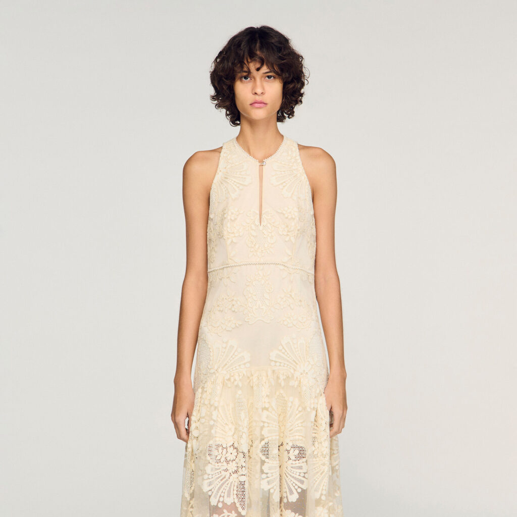 Robe longue en coton guipure fleur