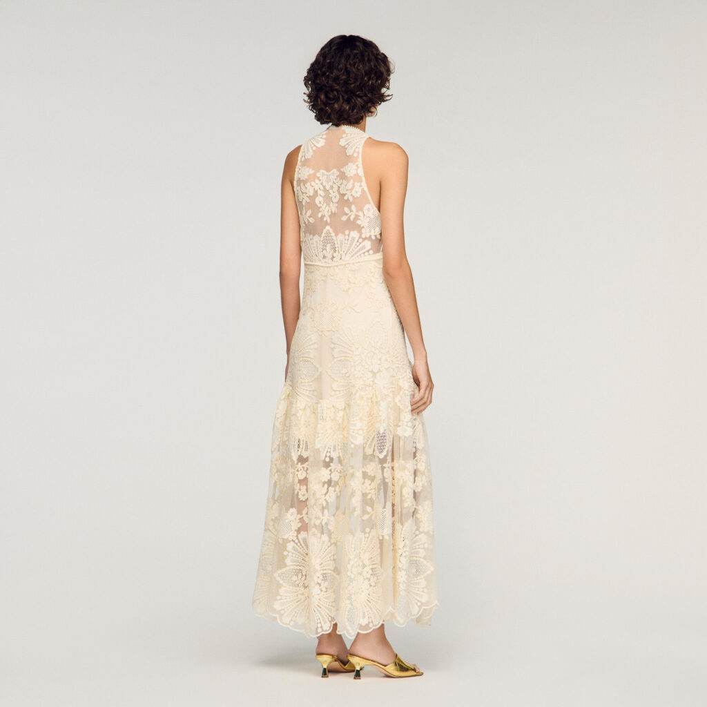 Robe longue en coton guipure fleur