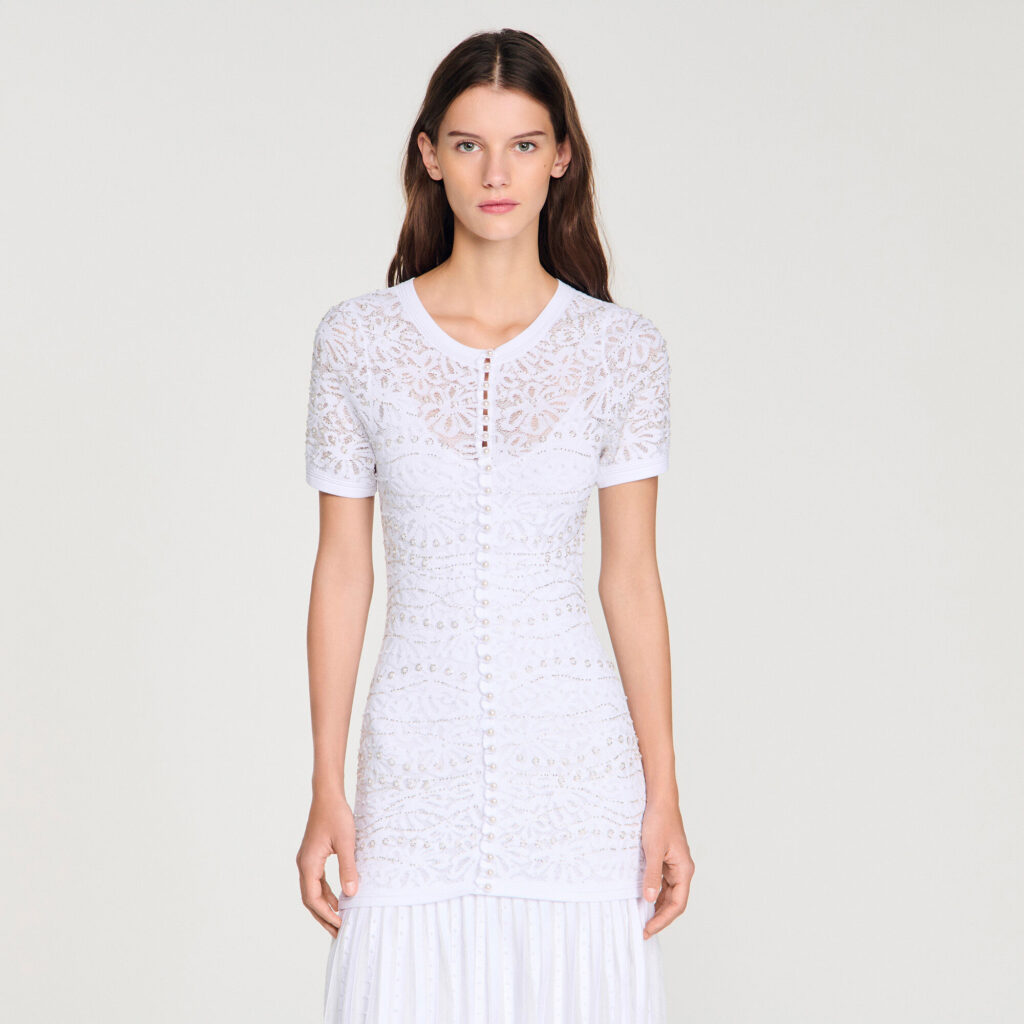 Robe longue en maille perlée