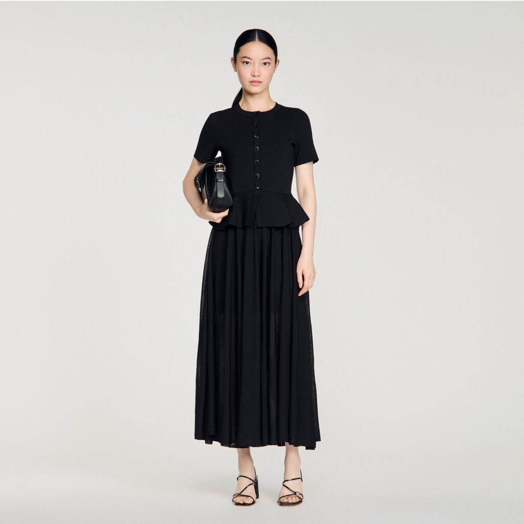 Robe longue en maille à basque