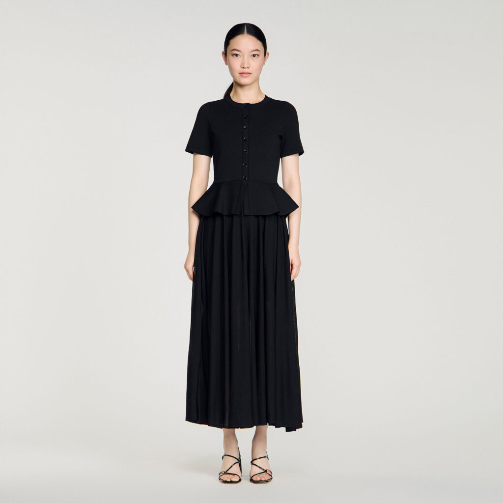 Robe longue en maille à basque
