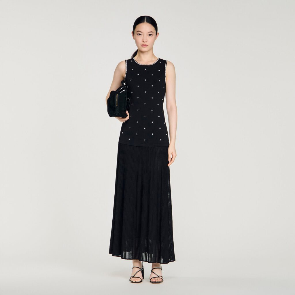 Robe longue strassée imprimé fleur