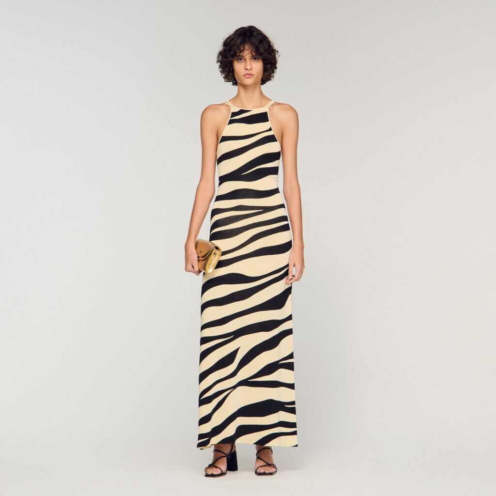Robe longue en maille imprimé zèbre