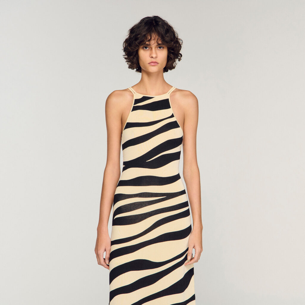 Robe longue en maille imprimé zèbre