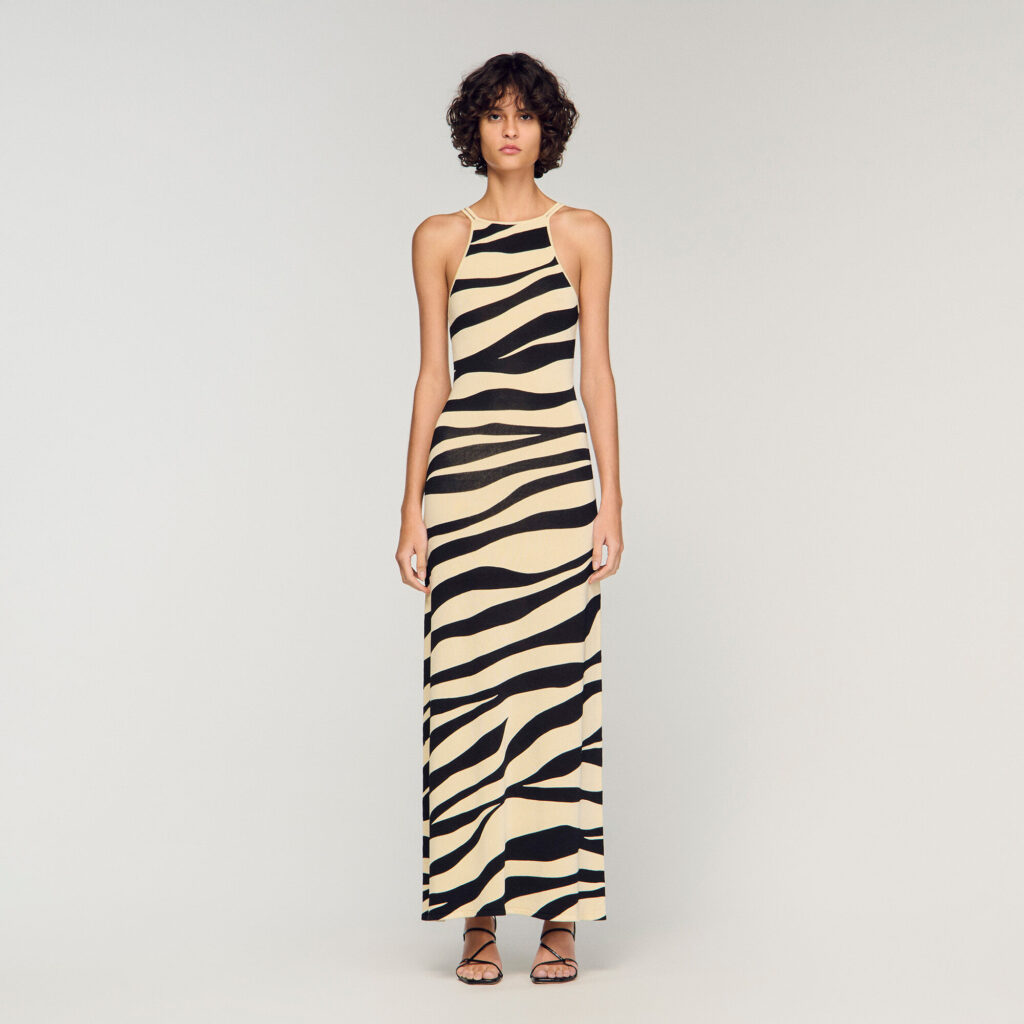 Robe longue en maille imprimé zèbre