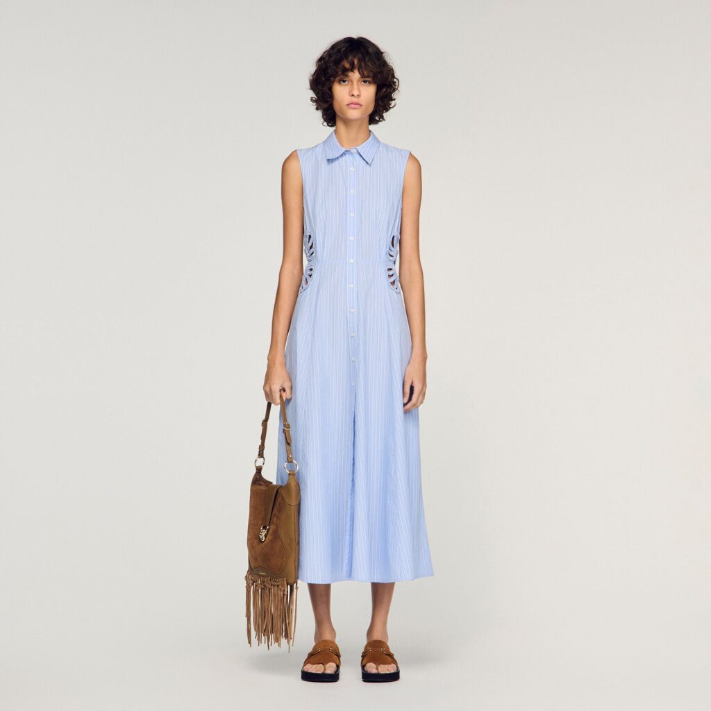 Robe longue en coton à rayures