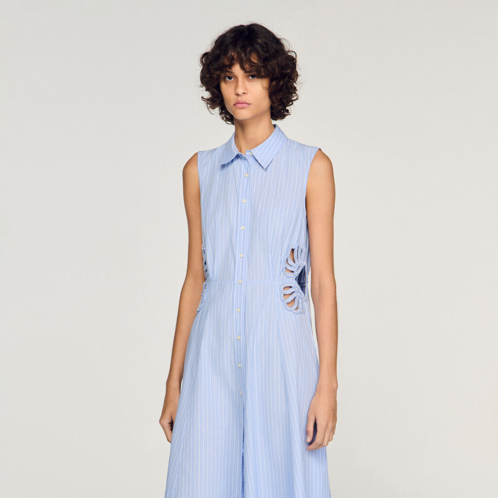 Robe longue en coton à rayures