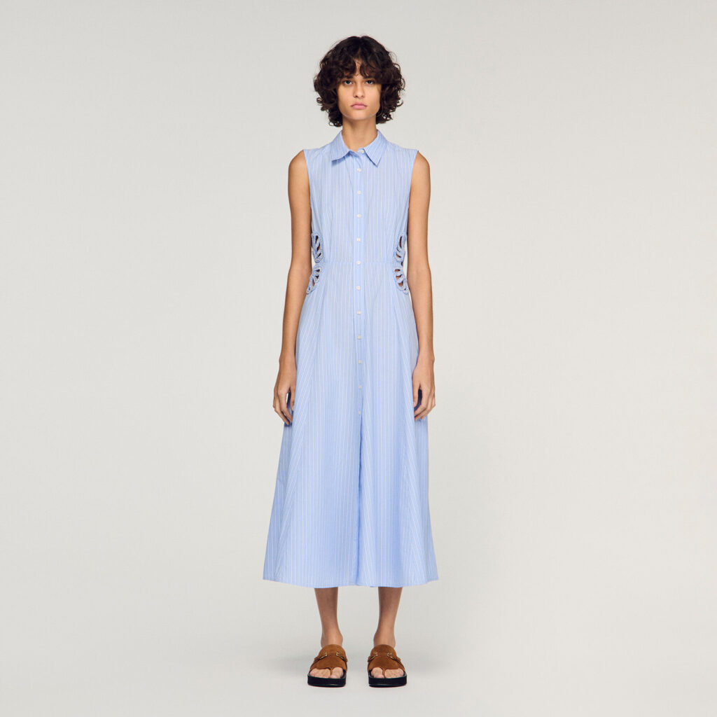 Robe longue en coton à rayures