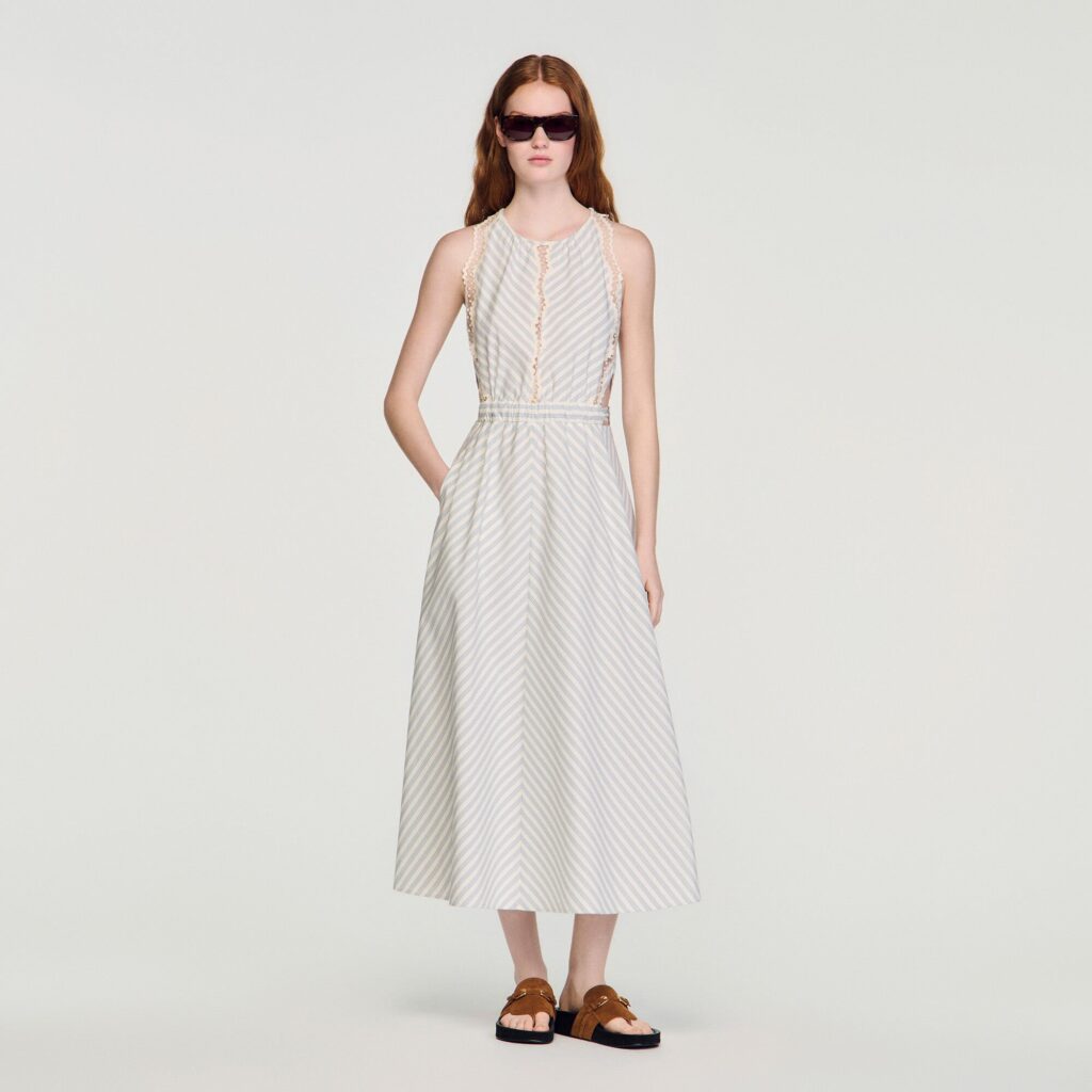 Robe longue en coton à rayures