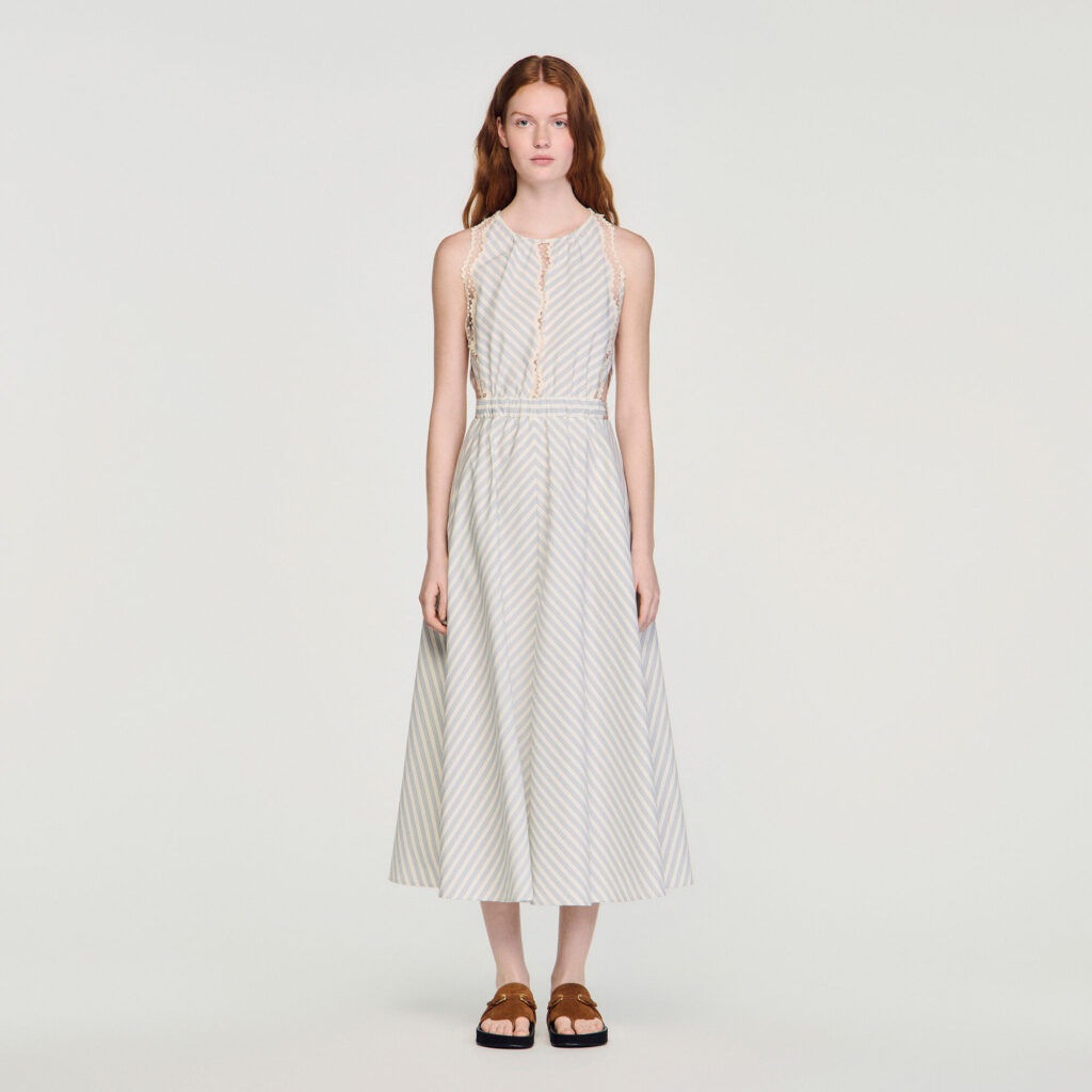 Robe longue en coton à rayures
