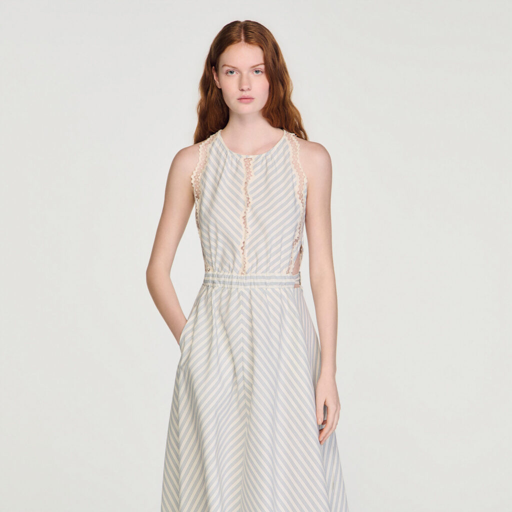 Robe longue en coton à rayures