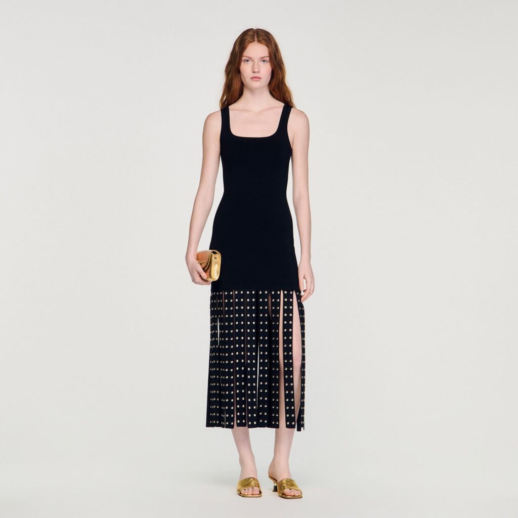 Robe longue en maille à franges