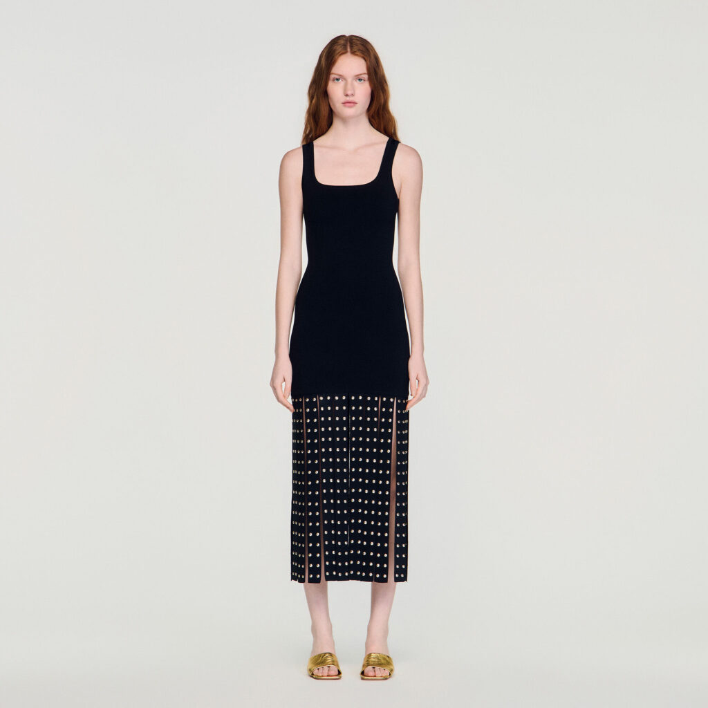 Robe longue en maille à franges