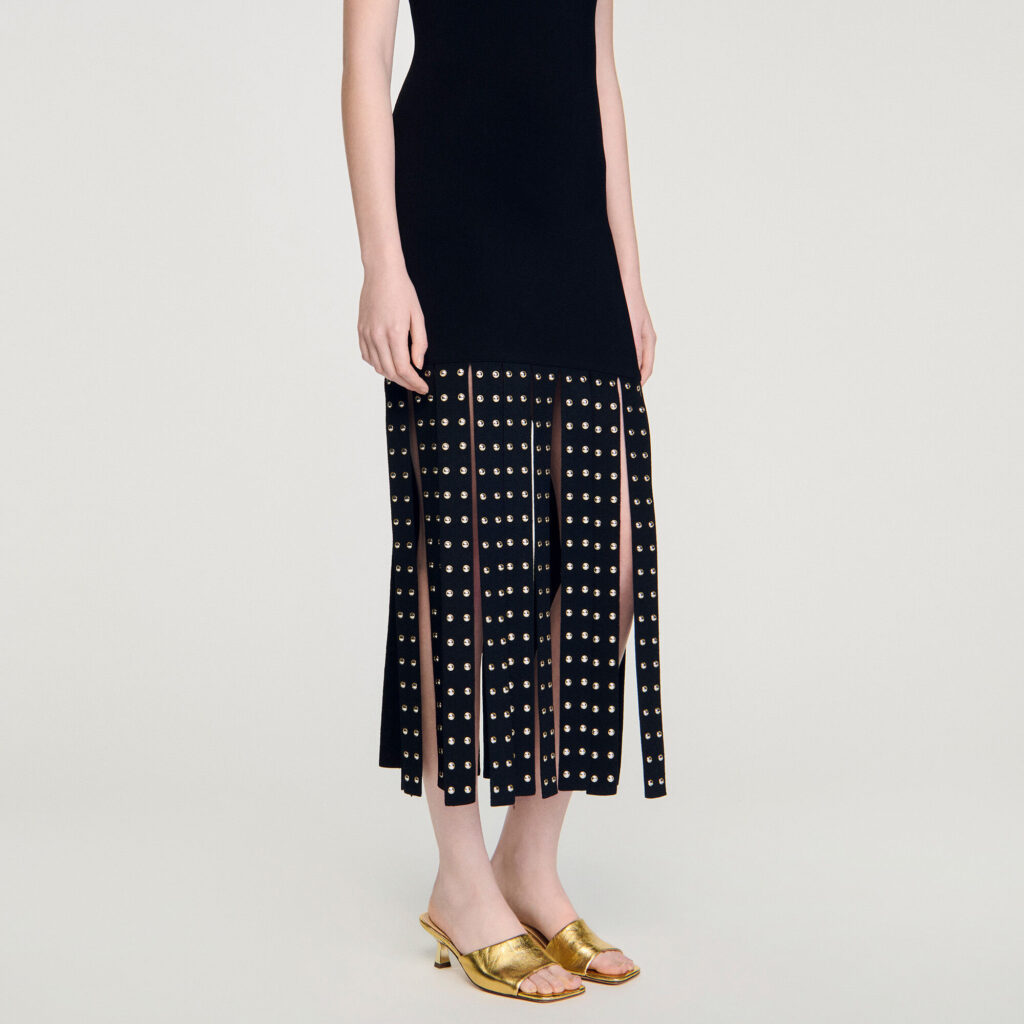 Robe longue en maille à franges